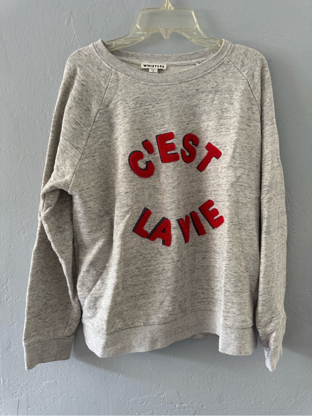 Whistles Gray Crewneck Sweatshirt Red "C'EST LA VIE" Appliqué Medium